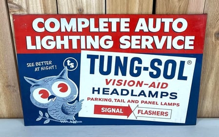 Tung-Sol Vision-Aid Headlamps w/Owl Logo Metal Sign (TAC)