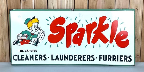 Sparkle Cleaners-Launderers-Furriers w/Logo Porcelain Sign (TAC)
