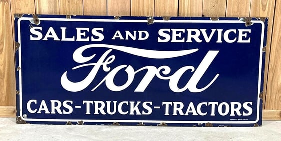 Ford Cars-Trucks-Tractors Sales and Service Porcelain Sign (TAC)
