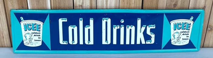 Rare Icee Cold Drinks w/Images Metal Sign (TAC)