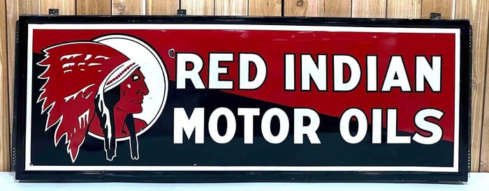 72?? Red Indian Motor Oils Porcelain Sign