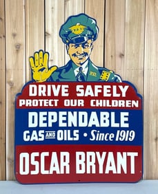 “Stellar?? Gas & Oil Drive Safely Di-Cut Police Officer Metal Road Sign (TAC)