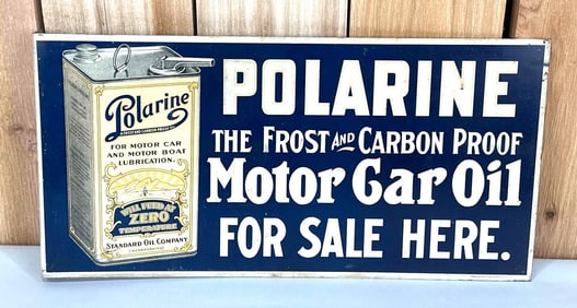 Polarine Motor Car Oil w/Image of Can Metal Flange Sign (TAC)