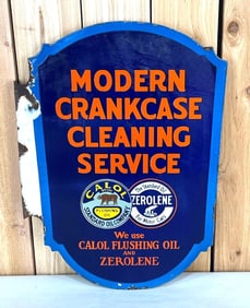 Modern Crankcase Cleaning Service Calol & Zerolene Logos Porcelain Flange Sign (TAC)
