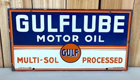 Gulflube Motor Oil w/Logo Porcelain Sign (TAC)