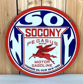 Socony Pegasus Brand Motor Gasoline Porcelain Sign (TAC)