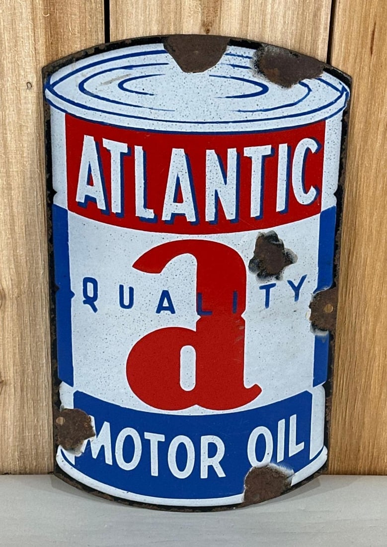 Atlantic Motor Oil Porcelain Can Shaped Sign (TAC) (1 of 3)