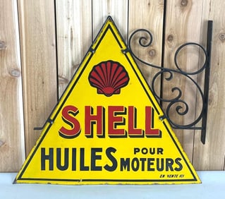 Shell Huiles Pour Moteurs Porcelain Sign w/Bracket (TAC)