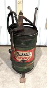 Sinclair Greases Metal Can Mounted on Cart with Pump