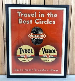 Hood Tires-Tydol Gas-Veedol Motor Oil Cardboard Poster Framed
