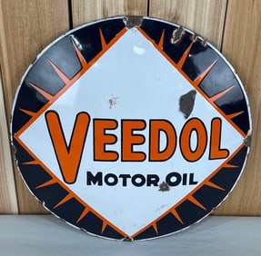 Veedol Motor Oil w/Burst Logo Porcelain Sign (TAC)