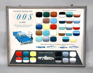 1958 Chevrolet/Corvette Colors Cardboard Showroom Poster (TAC)