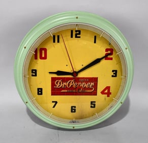 Dr. Pepper 10-2-4 w/ Tile Logo Neon Clock