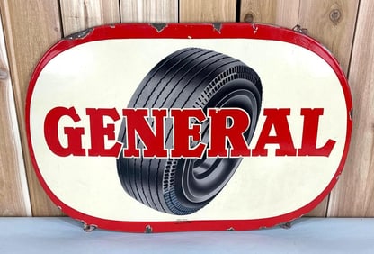 General w/Tire Image Porcelain Sign (TAC)