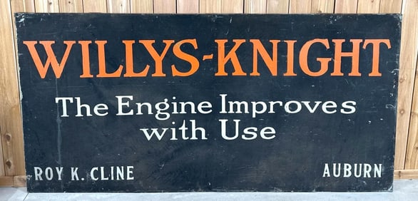 Willys-Knight "The Engine Improves with Use" Metal Smaltz Sign (TAC)