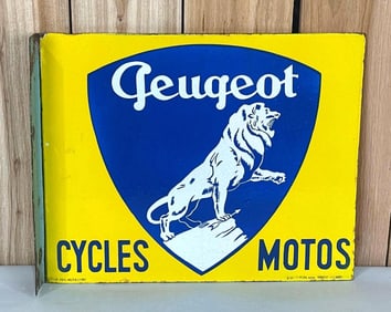 Peugeot Cycles Motos w/Logo Porcelain Flange Sign (TAC)