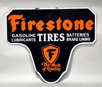 Firestone Tires Gasoline Lubricants Batteries Brake Porcelain Sign (TAC)
