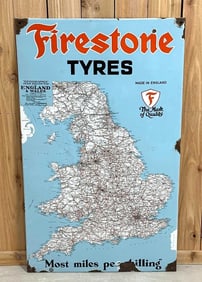 Large Firestone Tyres "Most Miles per Schilling" Porcelain Sign (TAC)