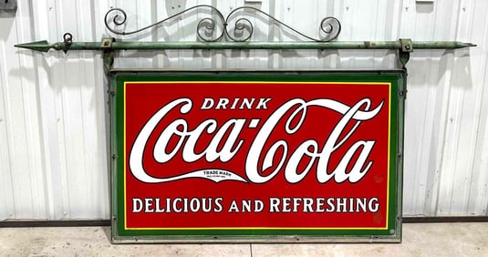 Drink Coca-Cola Delicious & Refreshing Porcelain Sign w/Bracket (TAC)