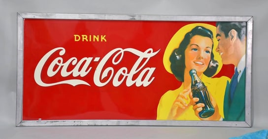 Large Drink Coca-Cola w/Couple Metal Sign (TAC)
