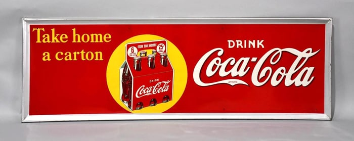 Drink Coca-Cola w/Six Pack "Take home a carton" Metal Sign (TAC)