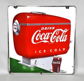 Drink Coca-Cola w/Motor Boat Dispenser Porcelain Sign (TAC)