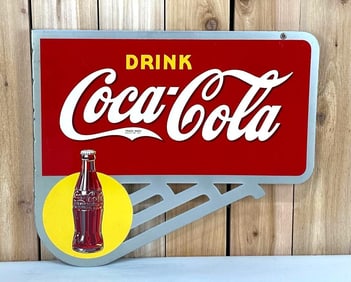 Coca-Cola w/ Bottle & Art-Deco Metal Flange Sign (TAC)