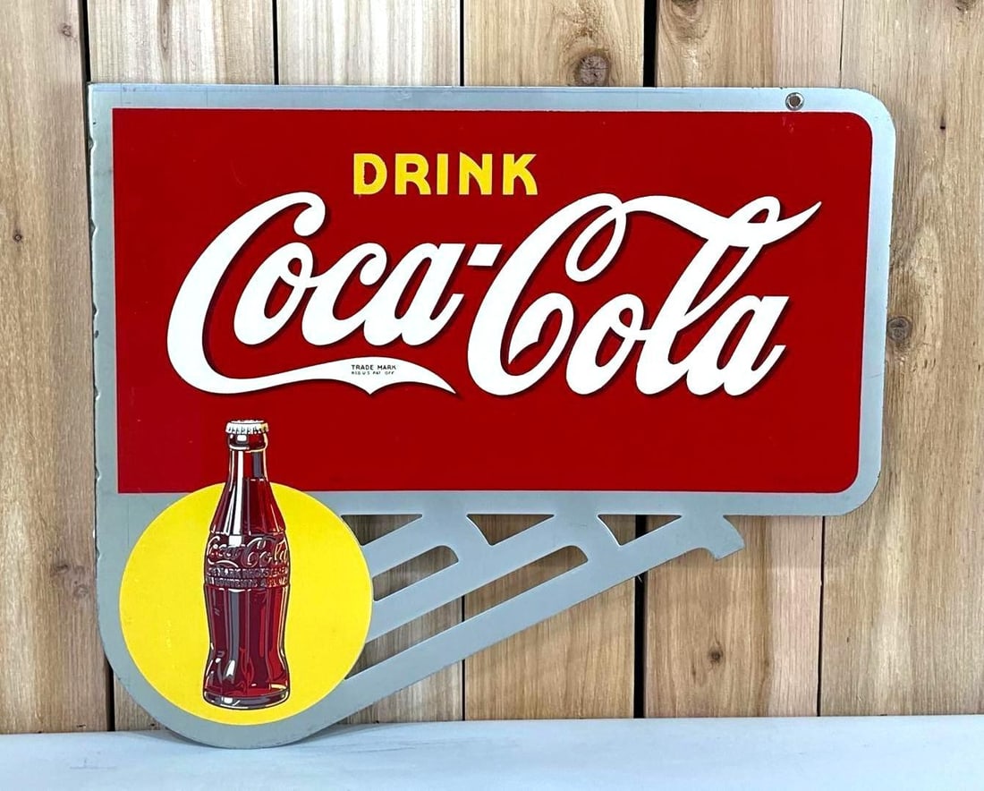 Coca-Cola w/ Bottle & Art-Deco Metal Flange Sign (TAC) (1 of 6)