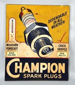 Champion Spark Plugs Weather Forecast Metal Thermometer Sign (TAC)