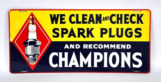 Champions "We Clean & Check Spark Plugs" Metal Sign (TAC)