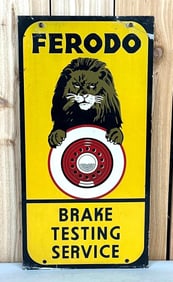 Smaller Double Sided Ferodo Brake Testing Service w/Lion Metal Sign (TAC)