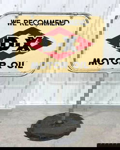 We Recommend D-X Motor Oil Porcelain Curb Sign (TAC): rated 8.9, 20"x30", the DSP sign has very good color and gloss, has small chips in the fields, in curb stand with cast iron base. TAC #059355