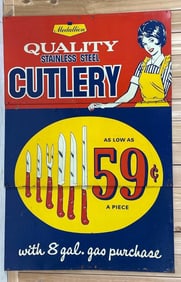 Stainless Steel Cutlery w/8 Gallon Gas Purchase Metal Sign (TAC)