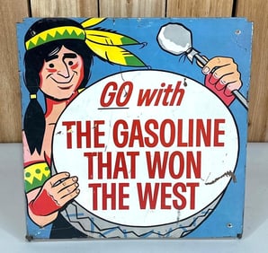 (Phillips 66) The Gas That Won the West Metal Sign w/Indian (TAC)