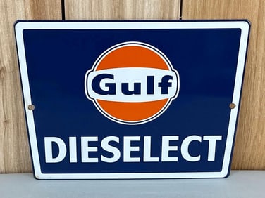 Gulf Dieslect w/Logo Porcelain Pump Sign (TAC)