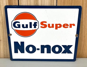 Gulf Super No-Nox Porcelain Pump Sign (TAC)