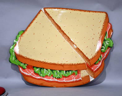 Large (Coca-Cola) Ham Sandwich Metal Sign (TAC): rated 9.25, 41"x52", the SST diecut embossed sign has excellent color and shine, nice, marked A-M. TAC #058102