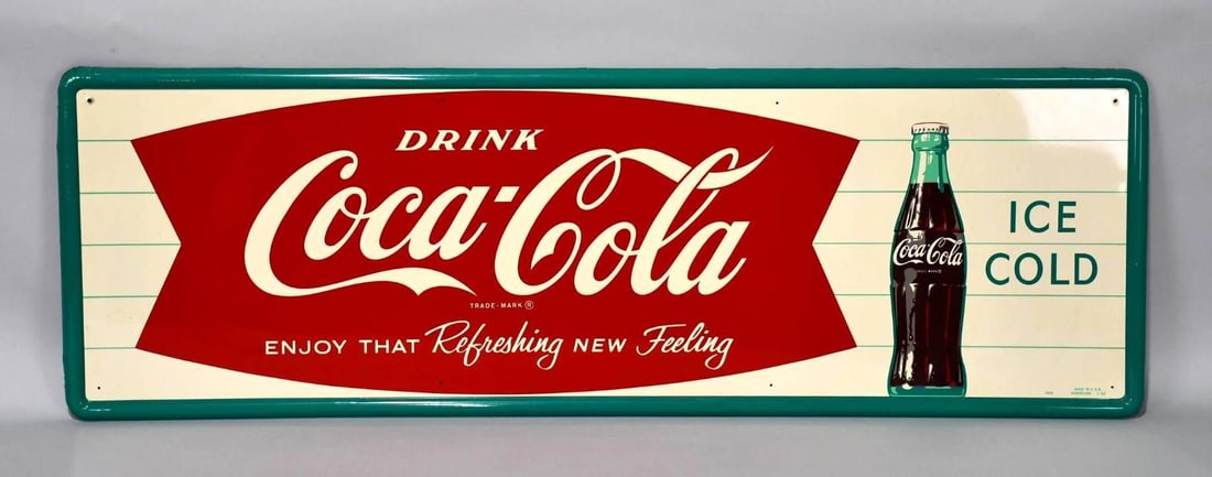 Drink Coca-Cola w/Fish Tail & Bottle Logo Metal Sign (TAC) (1 of 5)