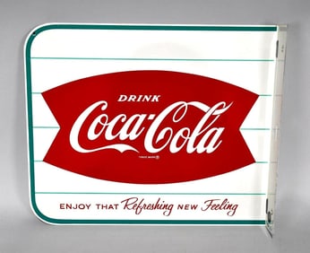 Drink Coca-Cola w/Fish Tail Logo Metal Flange Sign (TAC)