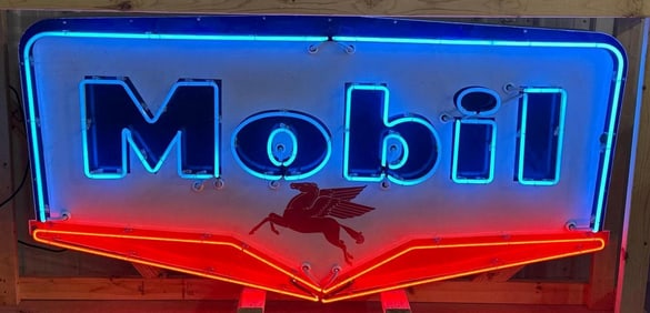 Mobil w/Pegasus Porcelain Identification Sign w/Neon Added (TAC)