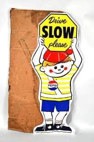 Pepsi "Drive Slow Please" School Crossing Metal Sign NIB (TAC)