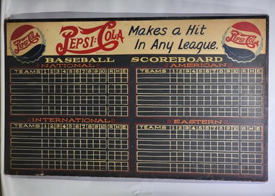 Unique Pepsi:Cola "Makes a Hit in any League" Masonite Score Board Sign (TAC)
