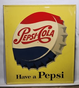 Large Pepsi-Cola "Have a Pepsi" w/Bottle Cap Logo Metal Sign (TAC)