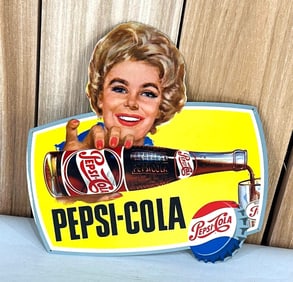 Pepsi-Cola w/Lady Pouring a Drink Metal Sign (TAC)