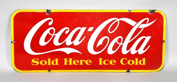 Coca-Cola Sold Here Ice Cold Porcelain Sign (TAC)