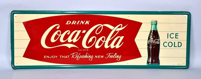 Drink Coca-Cola w/Fish Tail & Bottle Logo Metal Sign (TAC)