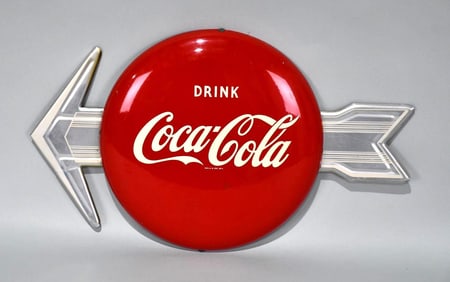 Drink Coca-Cola Metal Button & Arrow Sign (TAC)