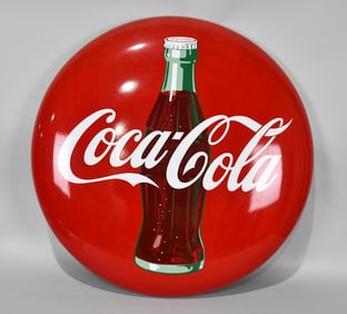 Coca-Cola w/Bottle Porcelain Button Sign (TAC)