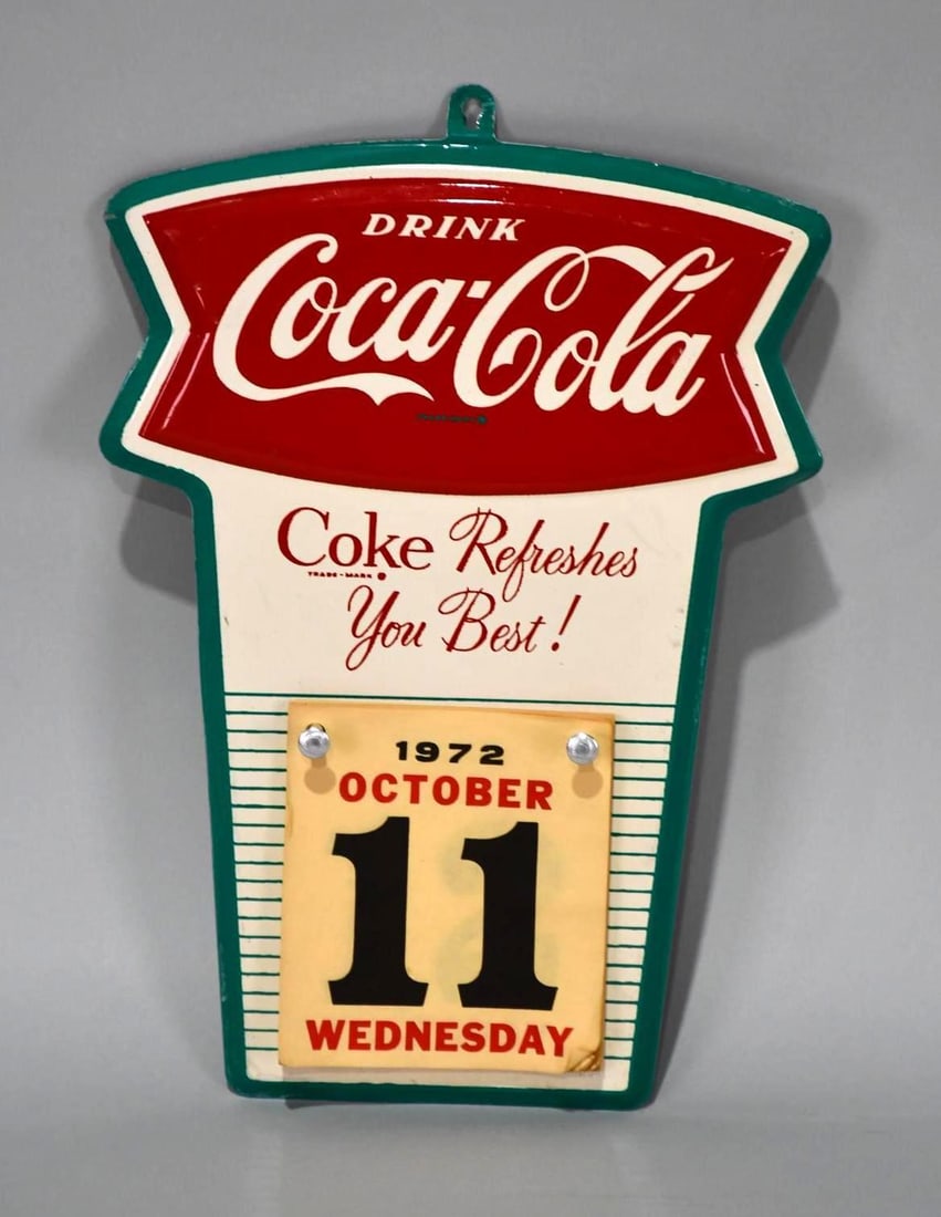 Drink Coca-Cola w/Fish Tail Logo Metal Calendar Holder Sign (TAC) (1 of 4)