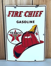Texaco (white-T) Fire Chief Gasoline Porcelain Pump Sign (small) (TAC)